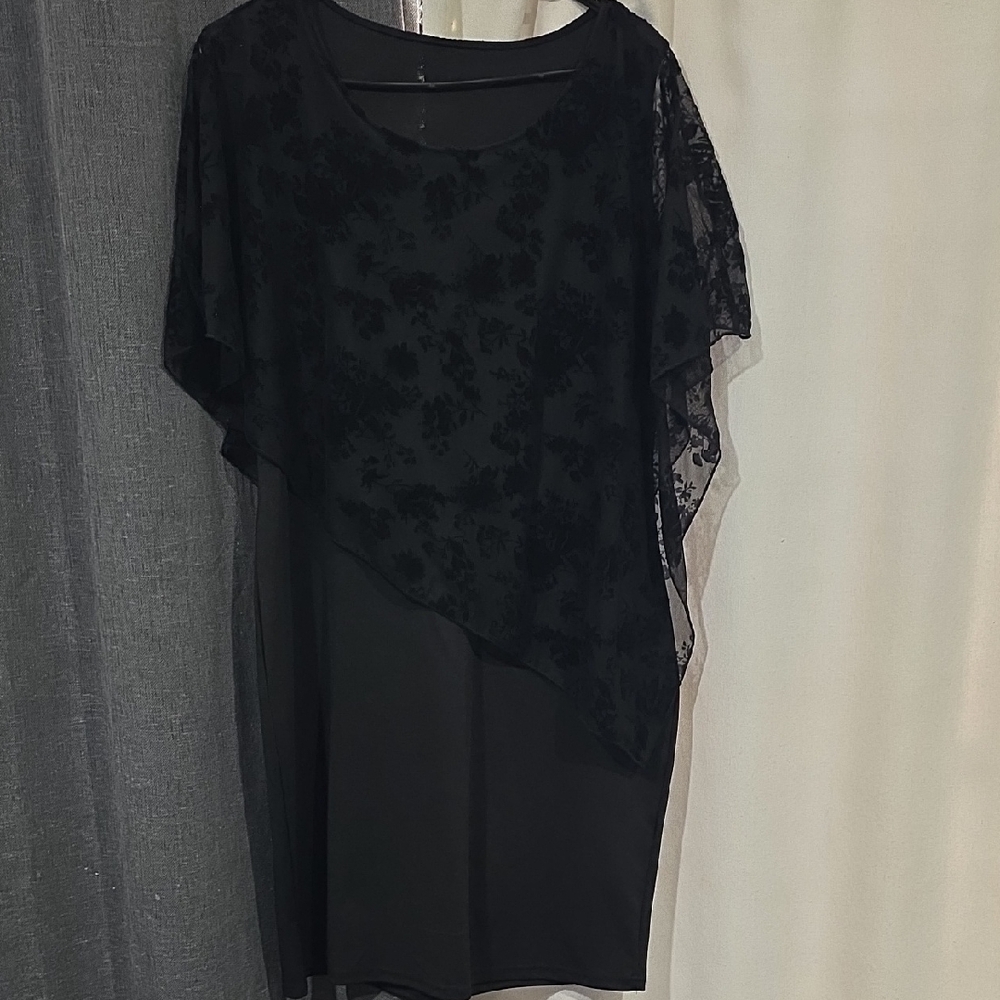 Black Asymmetric Lace Overlay Women's Dress